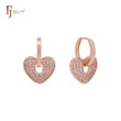 Cluster white CZs hearty heart lock Rose Gold huggie earrings