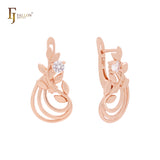 Triple rows of branches and leaves white CZ Rose Gold Clip-On Earrings