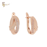 Ribbons overlapped cluster white CZs 14K Gold, Rose Gold two tone Clip-On Earrings