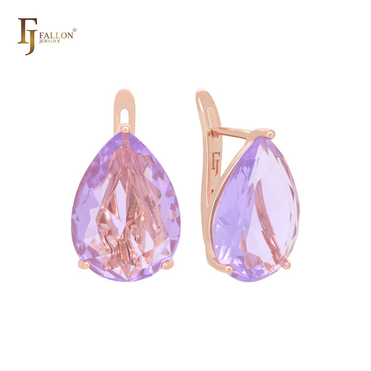 Giant great pear shape CZ Rose Gold Clip-On Earrings