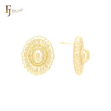 Oval sunflower of beads shaped 14K Gold, Rose Gold, White Gold Stud Earrings