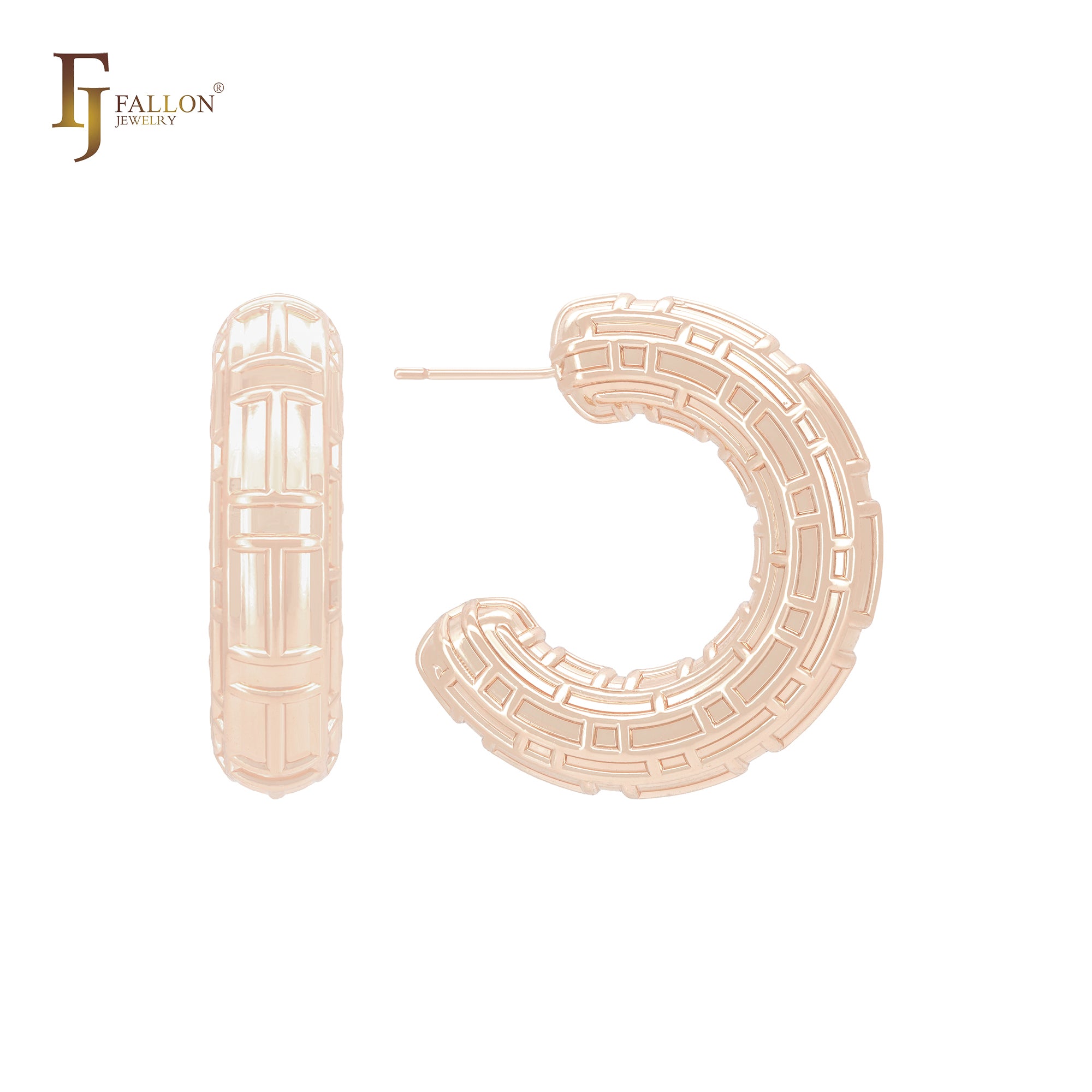 Rectangular shaped rounded tube C Hoop 14K Gold, Rose Gold, White Gold Stud Earrings