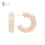 Rectangular shaped rounded tube C Hoop 14K Gold, Rose Gold, White Gold Stud Earrings