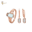 Triangular cushion cut lake blue CZ drop Rose Gold Jewelry Set with Rings