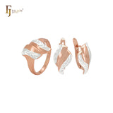 Double twisted leaves crossing Rose Gold two tone Jewelry Set with Rings