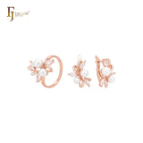 Luxurious pearls and white CZs Rose Gold Jewelry Set with Rings