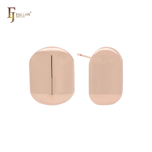 Oblong tall pill shaped 14K Gold, Rose Gold, White Gold Stud Earrings