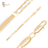 Figaro link slash hammered 14K Gold two tone Men's ID Bracelets