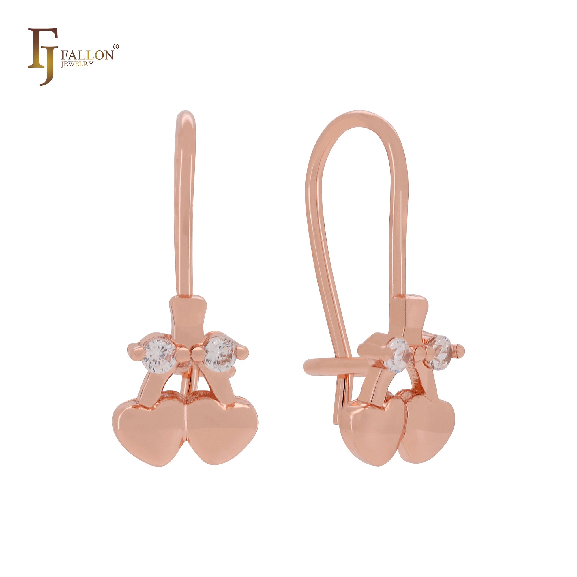 Double cherries white CZs Rose Gold wire hook child earrings