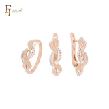 Embraced twisted ribbons of white CZs Rose Gold two tone Jewelry Set with Rings