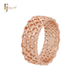 Classic bismarck link quadraple four link chain design 7.2mm wide eternity band Rose Gold rings