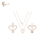 Arrow of heart crossing heart of white CZs 14K Gold, Rose Gold Necklace