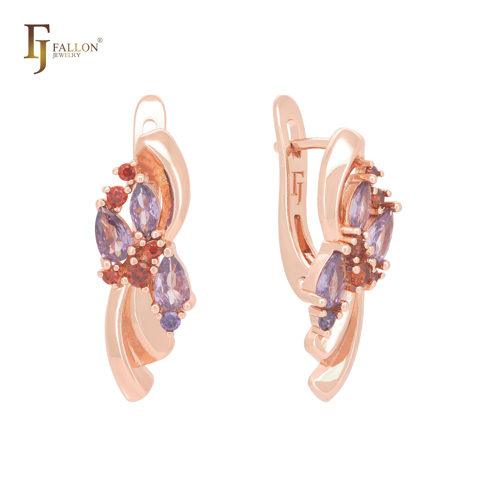 Ribbon flower of white CZs Cluster Rose Gold Clip-On Earrings