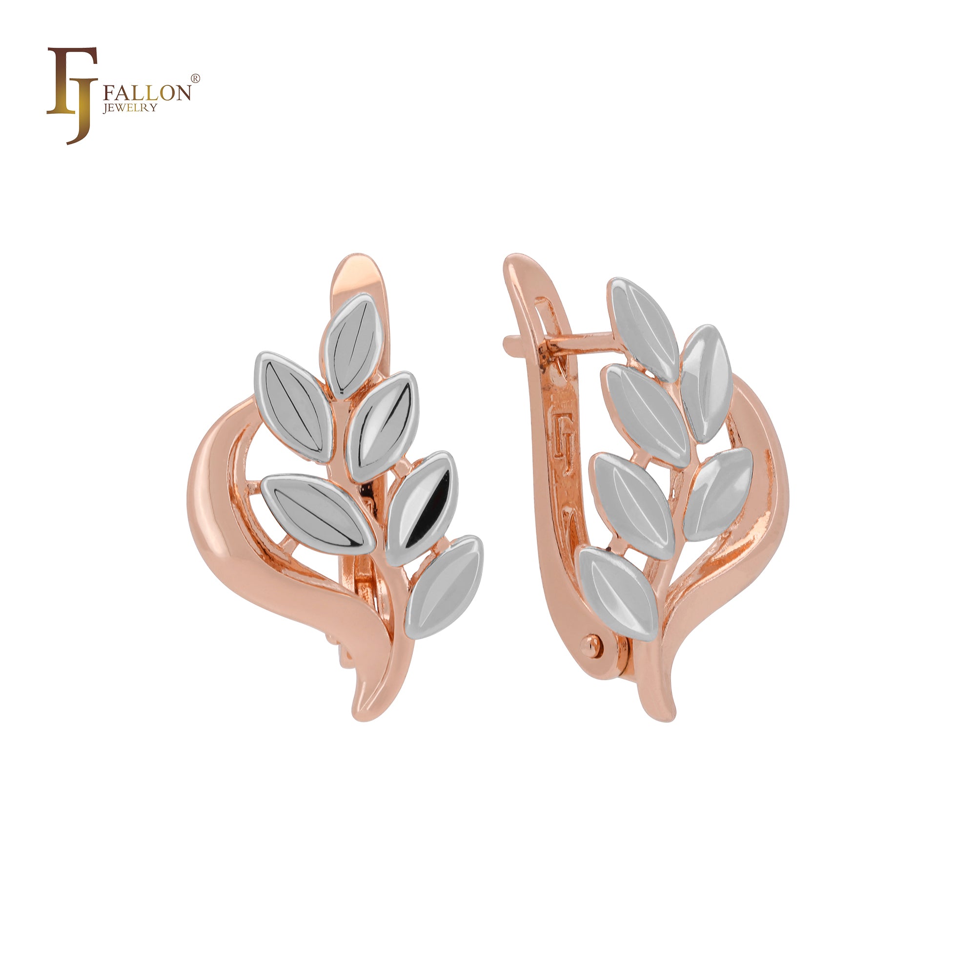 Luxurious leaves of silver Rose Gold two tone Clip-On Earrings