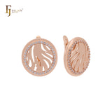 Halo slashes branches paved white CZs Rose Gold Clip-On Earrings