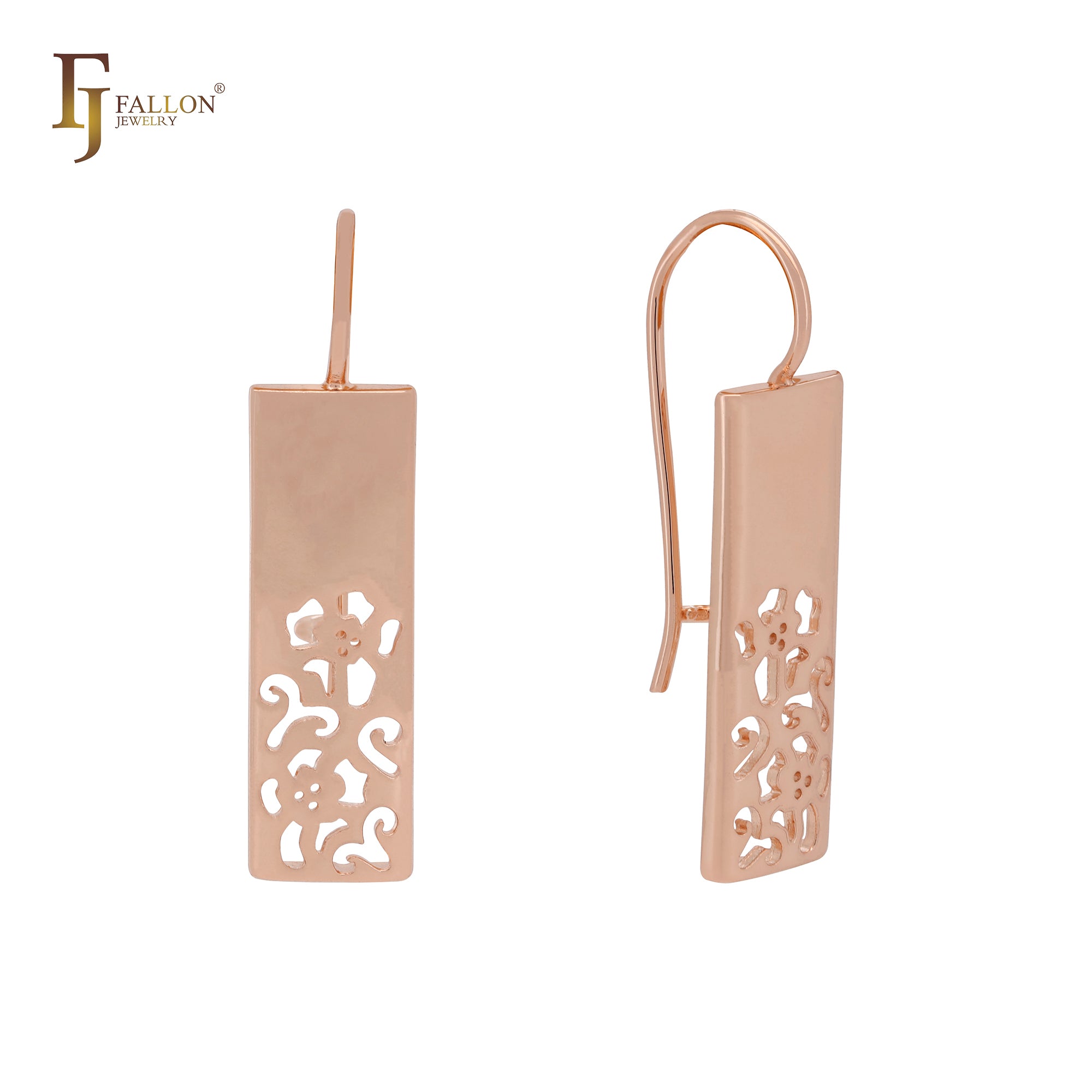 Half bottom hollow flower textured Rose Gold Wire Hook Earrings