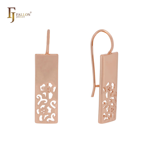 Half bottom hollow flower textured Rose Gold Wire Hook Earrings