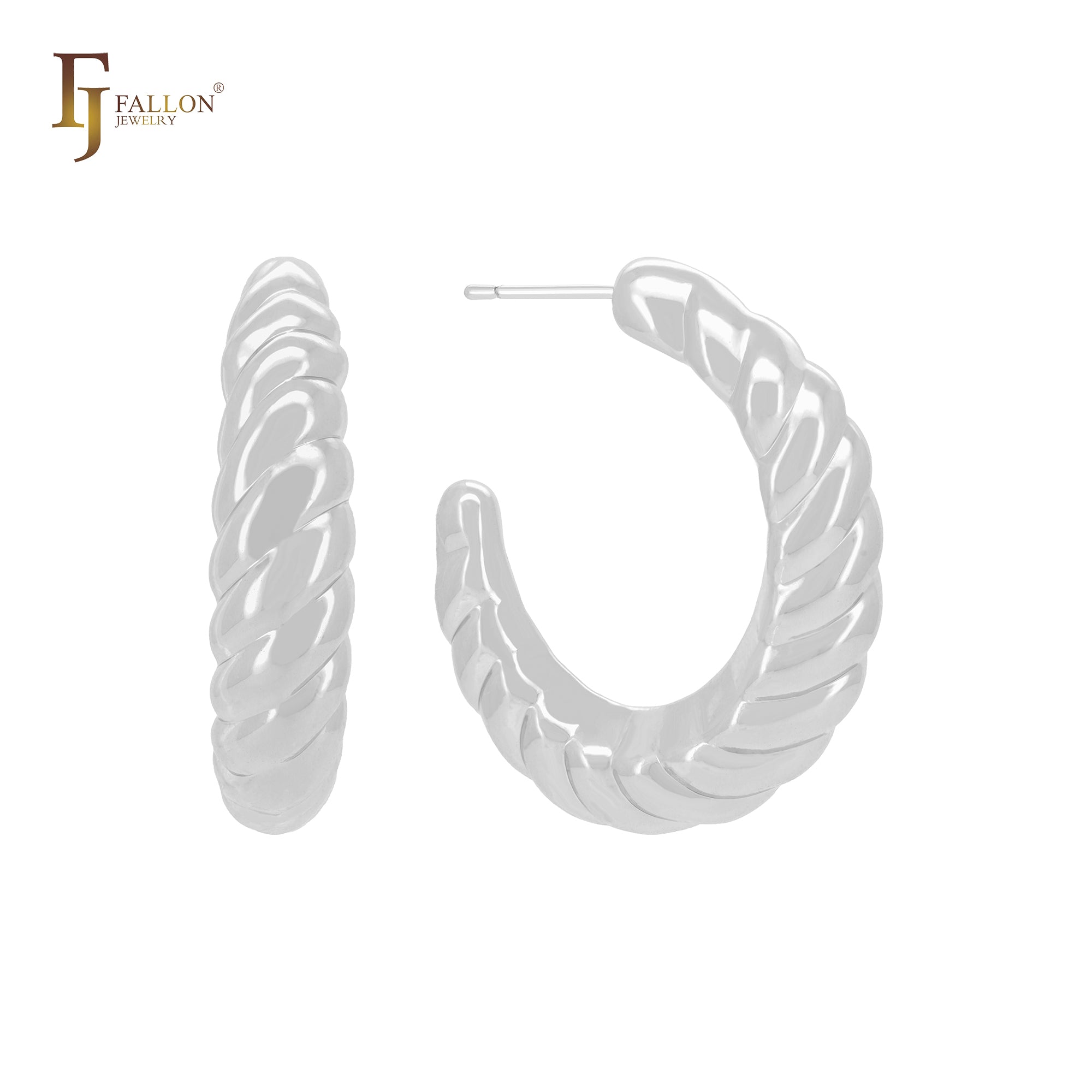 Twisted rope shaped C Hoop 14K Gold, Rose Gold, White Gold Stud Earrings