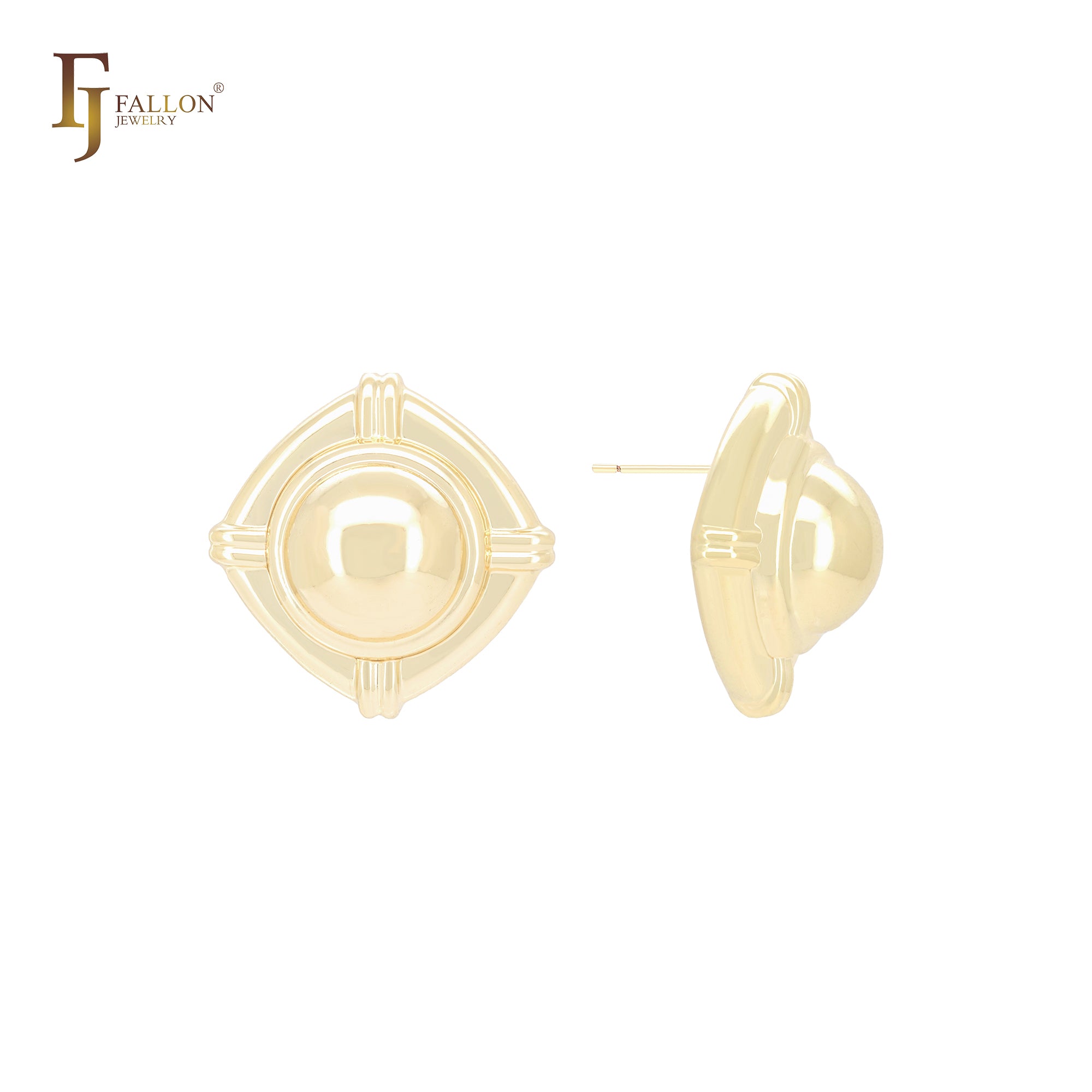 Oval rhombus snail shape 14K Gold, Rose Gold, White Gold Stud Earrings