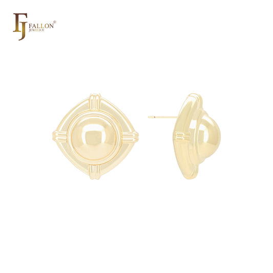 Oval rhombus snail shape 14K Gold, Rose Gold, White Gold Stud Earrings