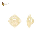 Oval rhombus snail shape 14K Gold, Rose Gold, White Gold Stud Earrings