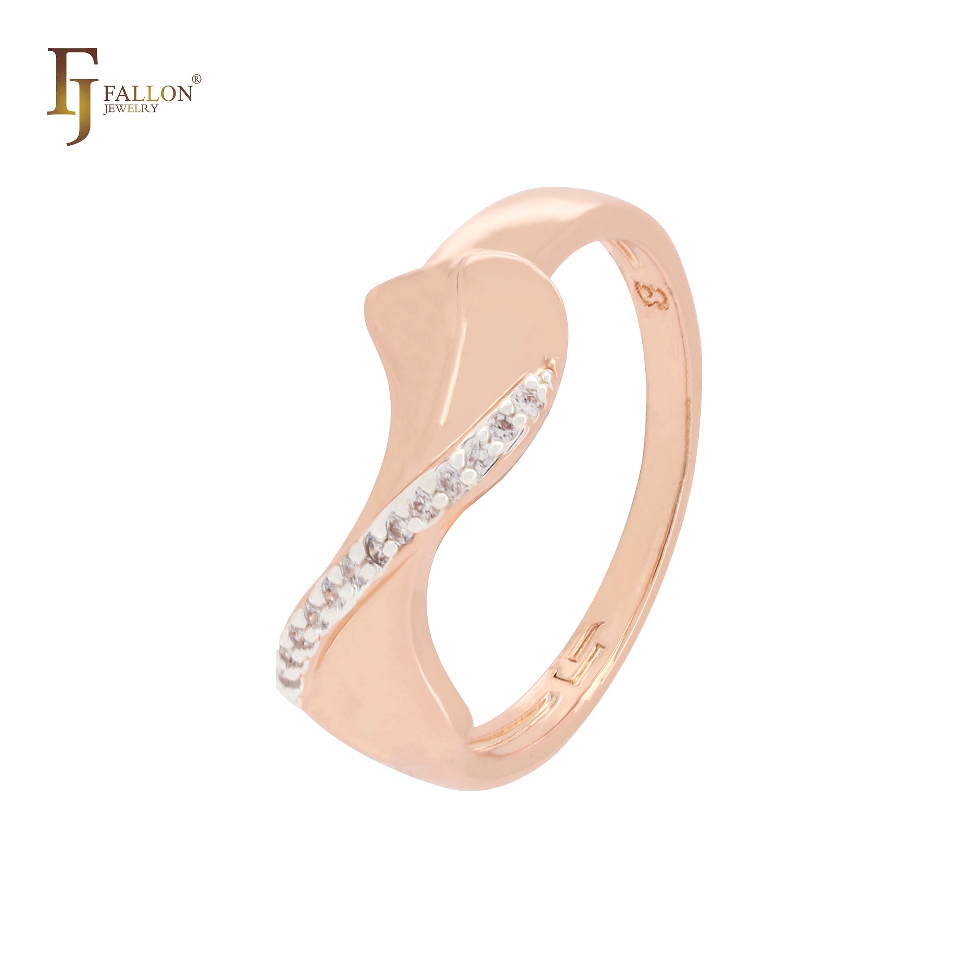 S shaped white CZs paved Rose Gold two tone Fashion Rings