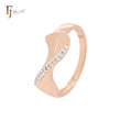 S shaped white CZs paved Rose Gold two tone Fashion Rings