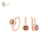 Elegant round Solitaire coffee CZ Rose Gold Jewelry Set with Rings