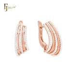 Geometric Five rows of white CZs Rose Gold two tone Clip-On Earrings