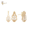 Cradle of white CZs baguette 14K Gold stud earrings Jewelry Set with Pendant