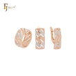 Bricks of white CZs Geometric Rose Gold two tone Jewelry Set with Rings