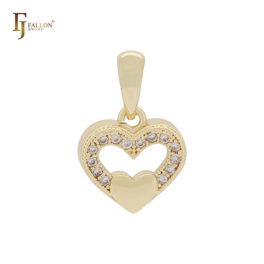 Heart in heart halo white CZs small 14K Gold Pendant