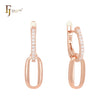 Rounded oblong paperclip of white CZs Rose Gold Clip-On Earrings