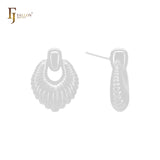 Peacock drop feather shaped 14K Gold, Rose Gold, White Gold Stud Earrings