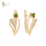 Teeth shaped Colorful CZs mixed geometric 14K Gold Clip-On Earrings