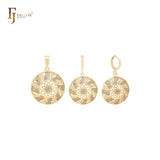 Rounded white CZs circle shaped 14K Gold Jewelry Set with Pendant