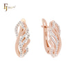 Phoenix feather of paved white CZs Rose Gold two tone Clip-On Earrings