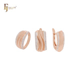 Wide bands with side paved white CZs Rose Gold two tone Jewelry Set with Rings