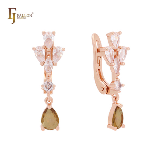 Pear shape cluster coffee CZs Rose Gold Clip-On Earrings