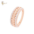 Tensioned peanuts geometric white CZs Rose Gold two tone Fashion Rings