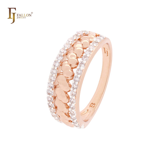 Tensioned peanuts geometric white CZs Rose Gold two tone Fashion Rings