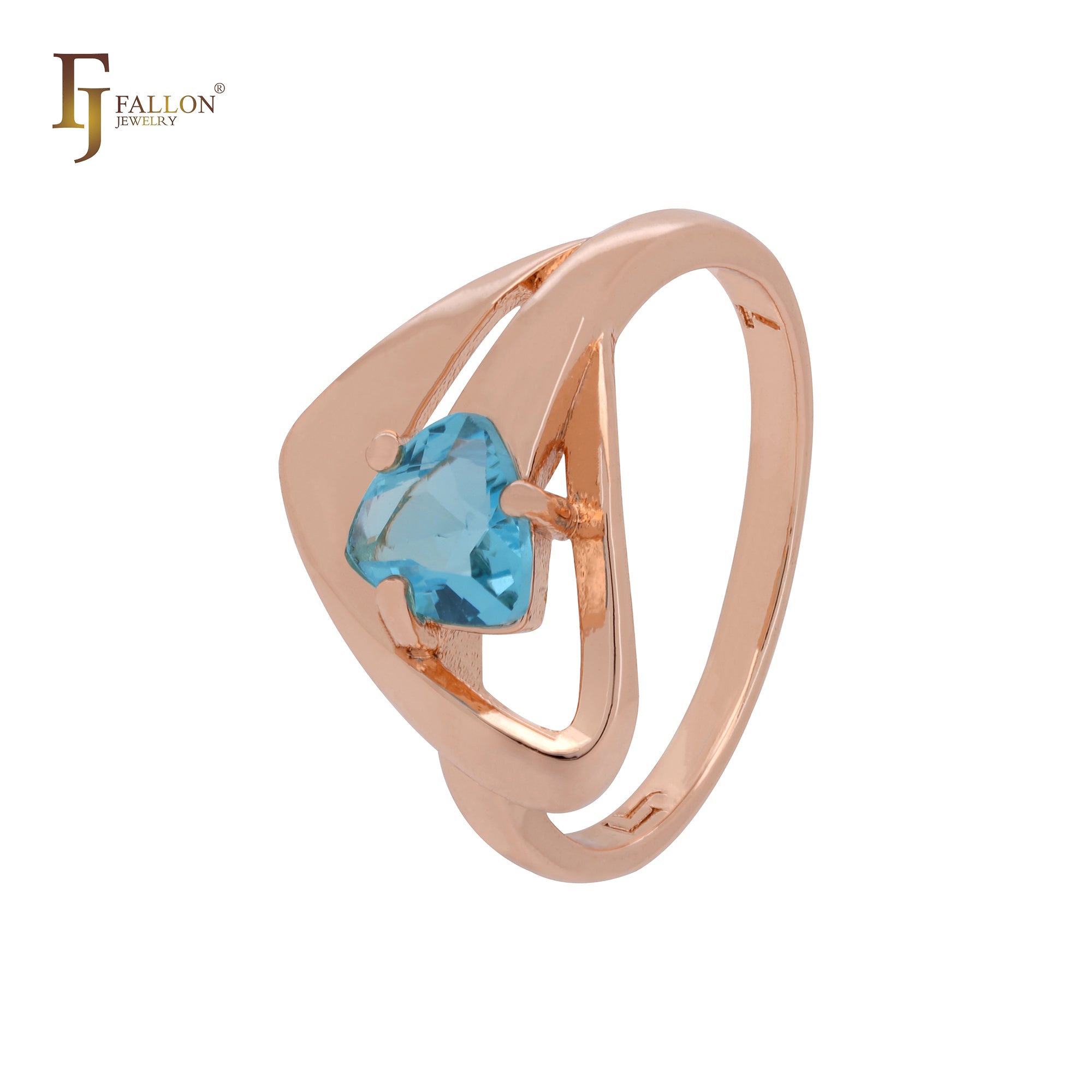 Triangular geometric solitaire triangular cut lake blue CZ Rose Gold Fashion Rings