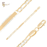 Figaro link slash hammered 14K Gold two tone Men's ID Bracelets