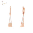 Double Triangular pendulum of white CZs Rose Gold Clip-On Earrings