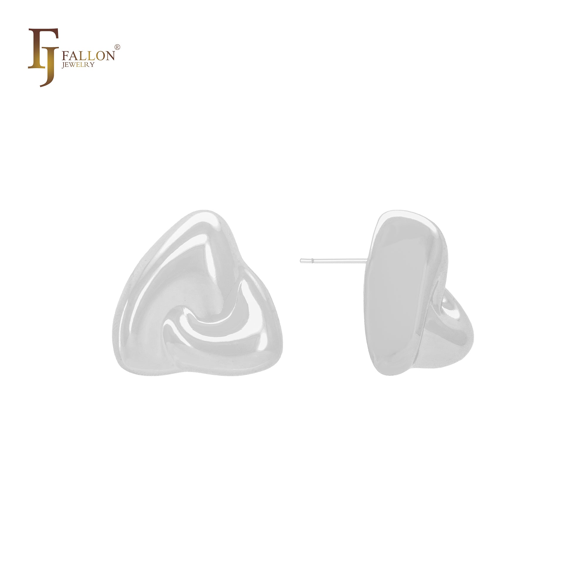 Glossy interwinning edges geometric shape 14K Gold, Rose Gold, White Gold Stud Earrings