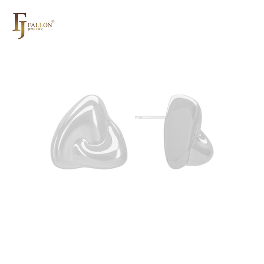 Glossy interwinning edges geometric shape 14K Gold, Rose Gold, White Gold Stud Earrings