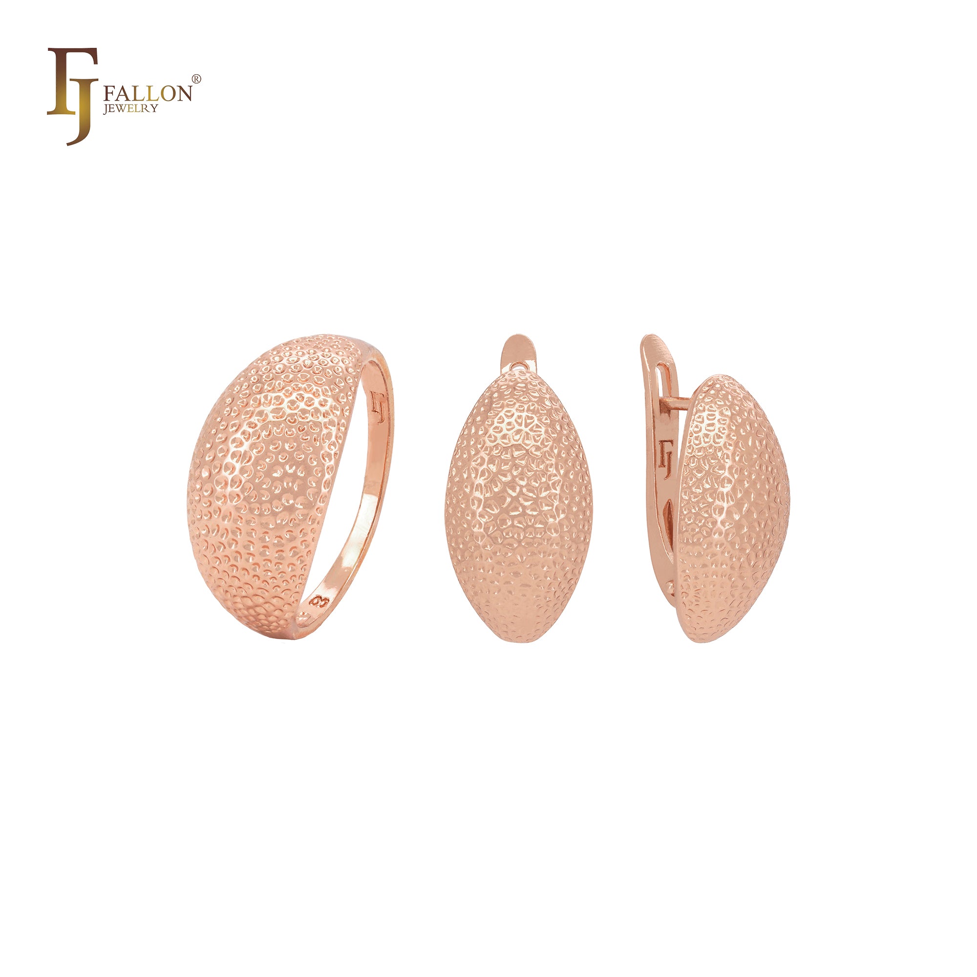 Oval Rounded dotted textured Rose Gold fashion jewelry Set with Rings