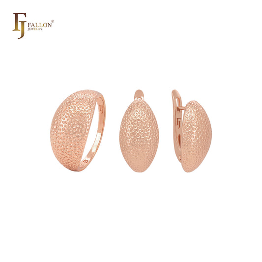 Oval Rounded dotted textured Rose Gold fashion jewelry Set with Rings