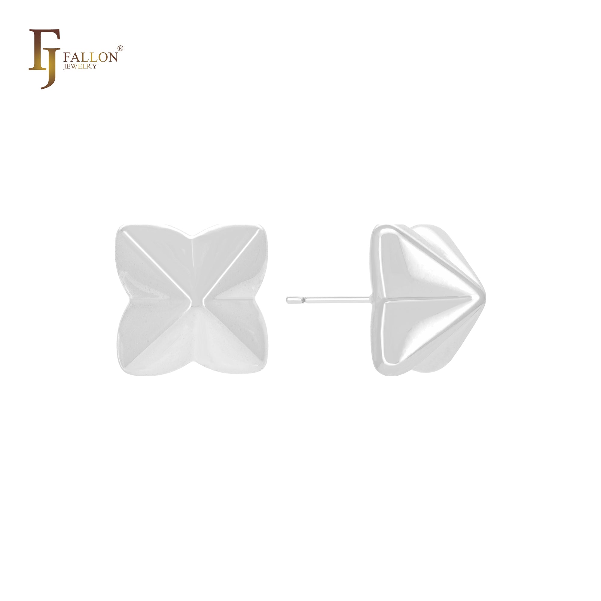 Star clover drill shaped 14K Gold, Rose Gold, White Gold Stud Earrings