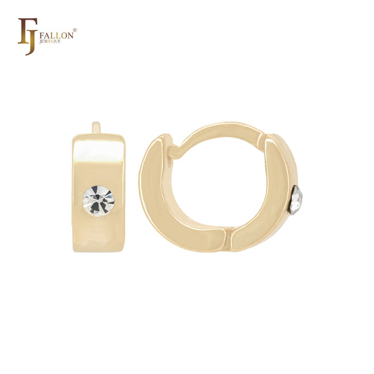 Solitaire white CZs 14K Gold Huggie Earrings